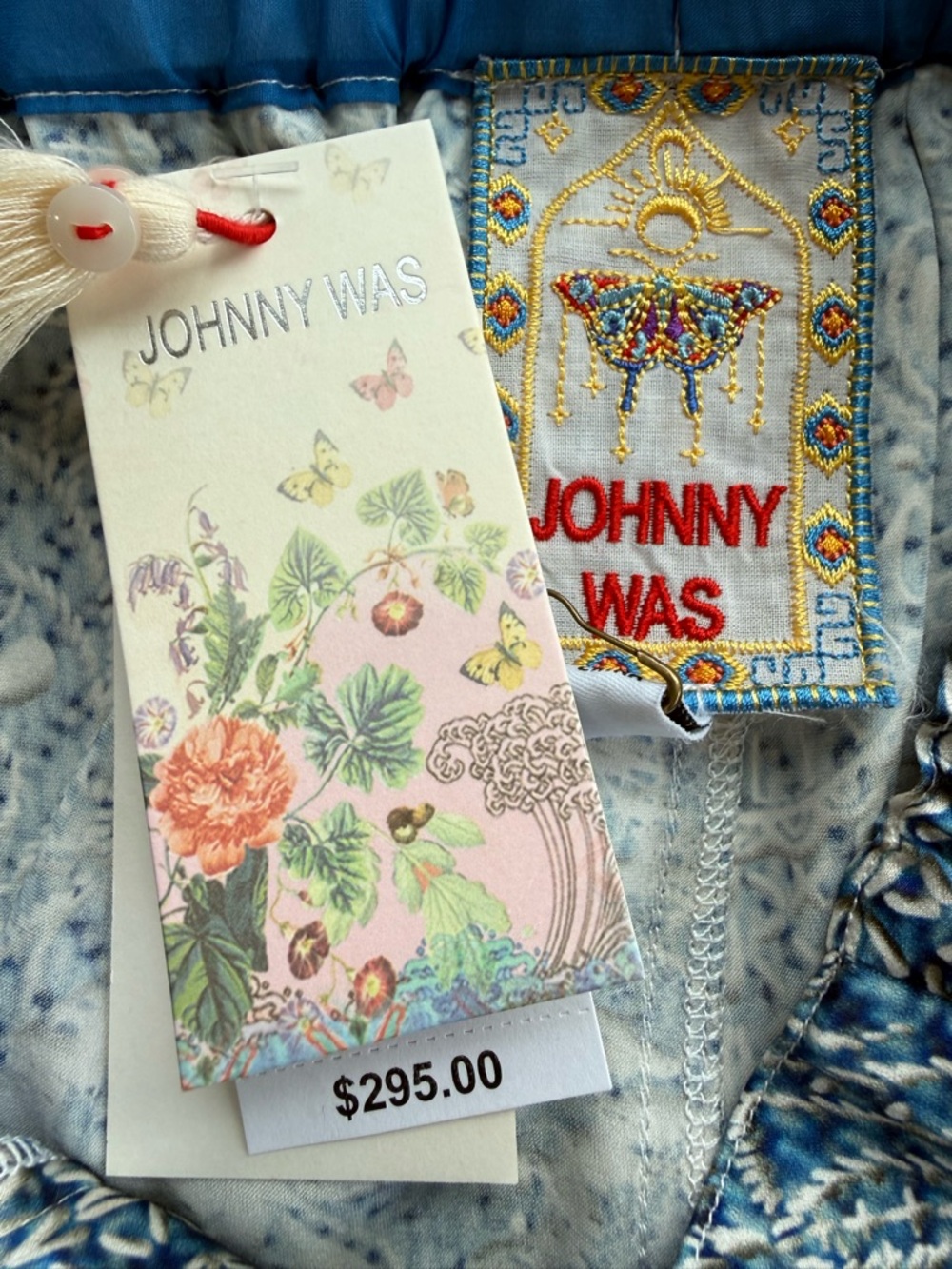 Johnny Was Silk Blend Wide Leg Pants Blue Paisley Boho NWT Size L - Picture 4 of 12
